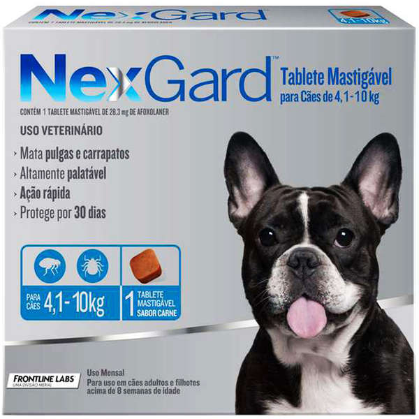 Antipulgas e Carrapatos NexGard 28,3 mg para Cães de 4,1 a 10 Kg